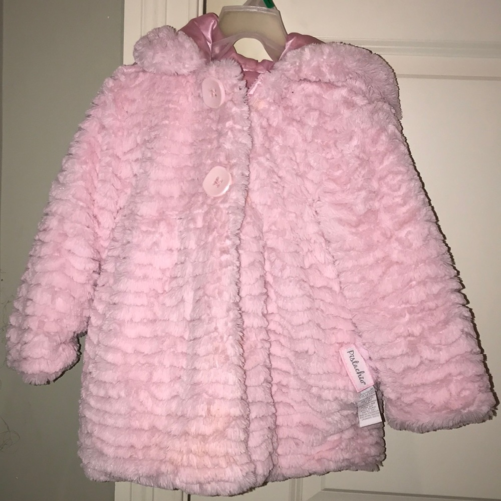Girls Light Pink Size 4T Faux Fur Hooded Coat